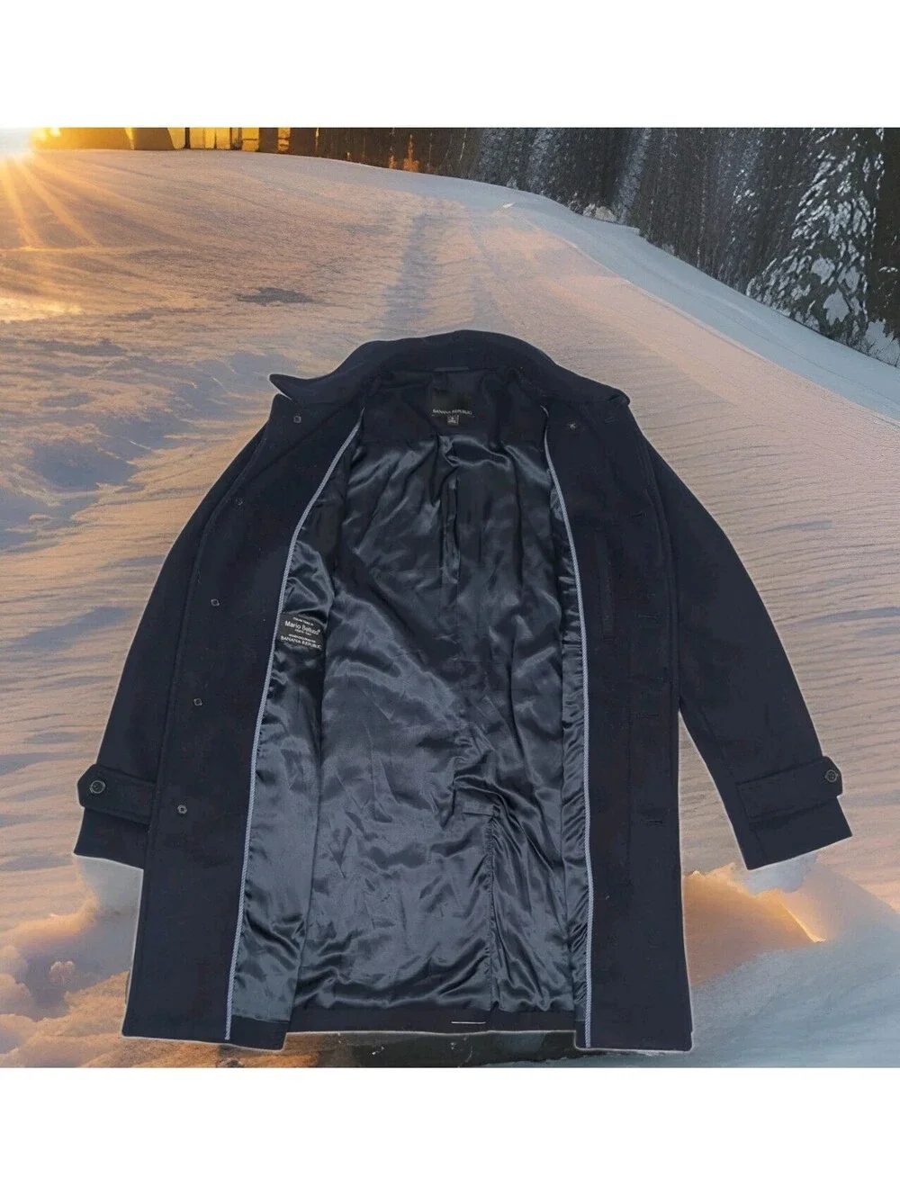 Banana Republic Italian Wool Car Coat Jacket Mens Small 40 Navy Mario Bellucci
